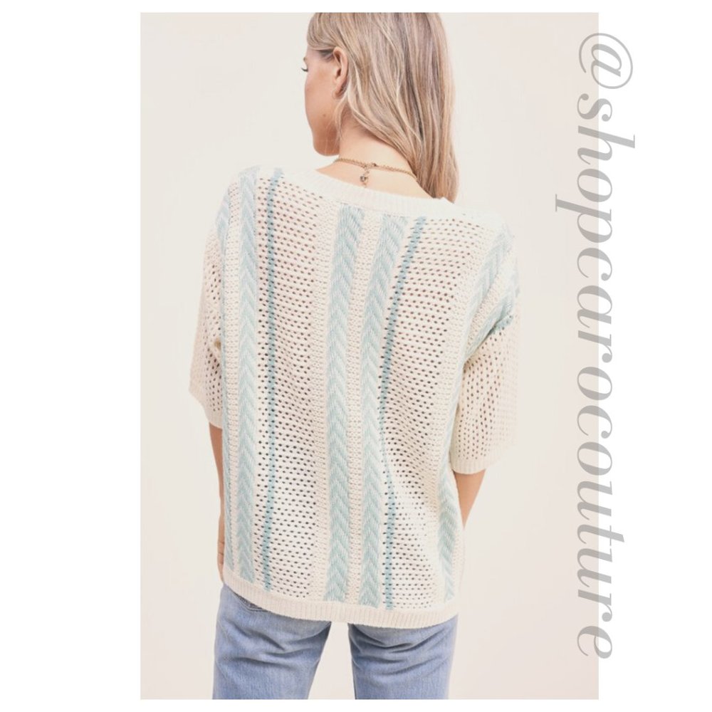 Short Sleeve Stripe Sweater, NWT - BLUE - Picture 2 of 4